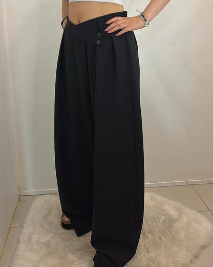 Pantalon large taille haute à plis