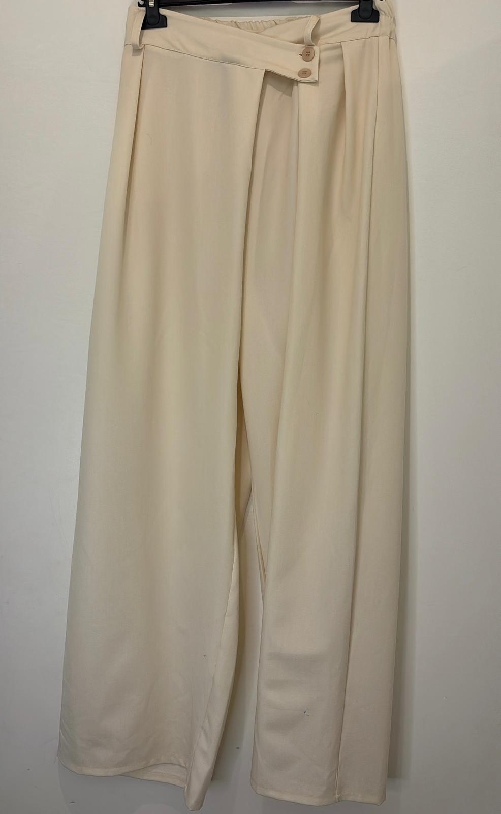 Pantalon large taille haute à plis