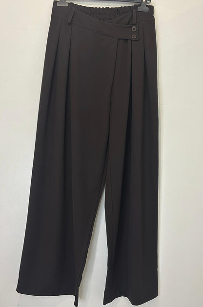Pantalon large taille haute à plis
