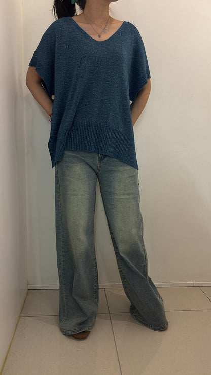 Poncho pull pailleté à boutons latéraux