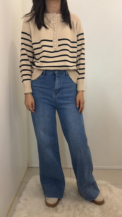 Pull marinière à rayures et de boutonnage