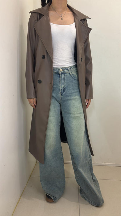 Trench long en simili cuir