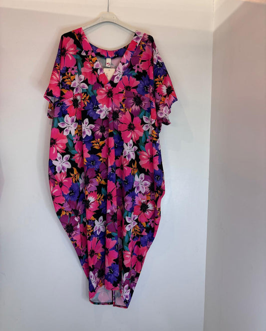 Robe longue ample multicolore à imprimé floral vif