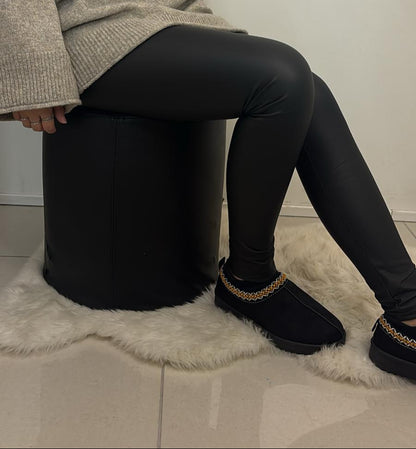 Legging effet cuir noir taille haute