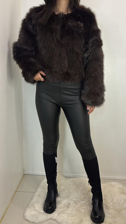 Legging effet cuir noir taille haute