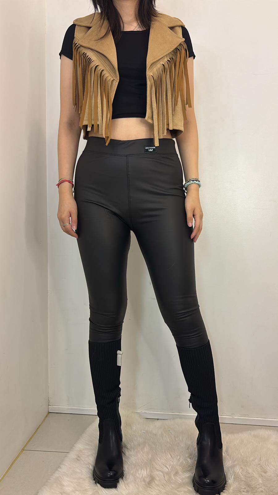 Gilet sans manches à franges en suédine