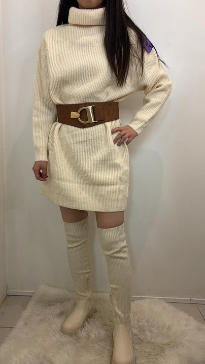 Robe pull à col roulé en maille épaisse