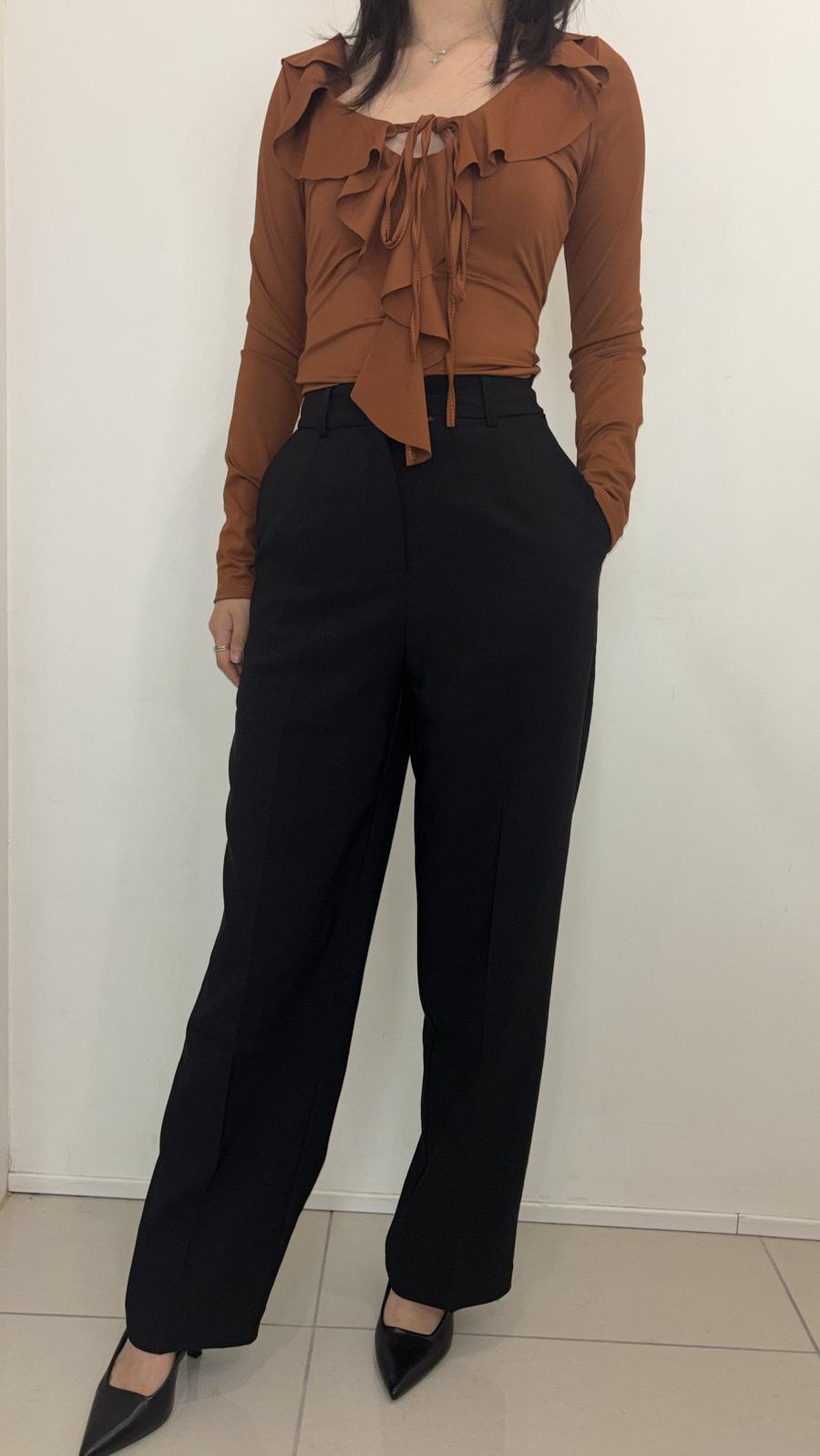 Pantalon droit noir taille haute
