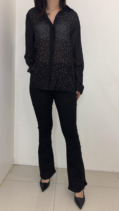 Chemise transparente à strass