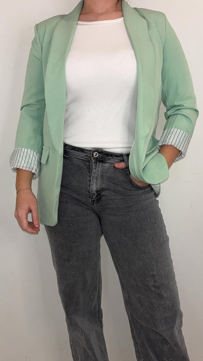 Veste blazer fluide noire à revers rayés