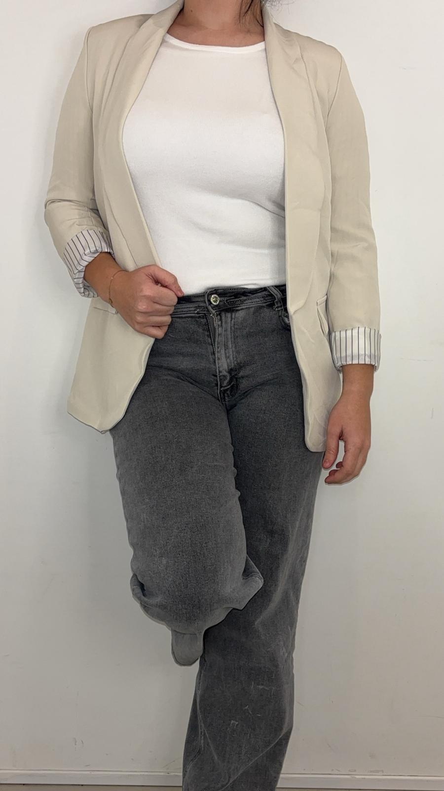 Veste blazer fluide noire à revers rayés