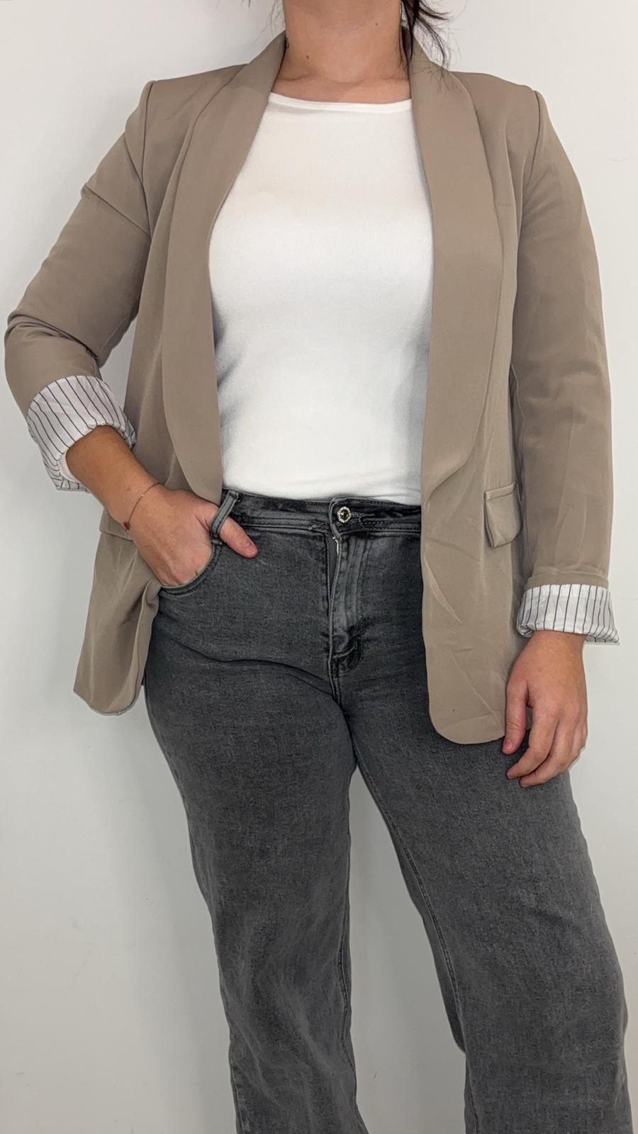 Veste blazer fluide noire à revers rayés