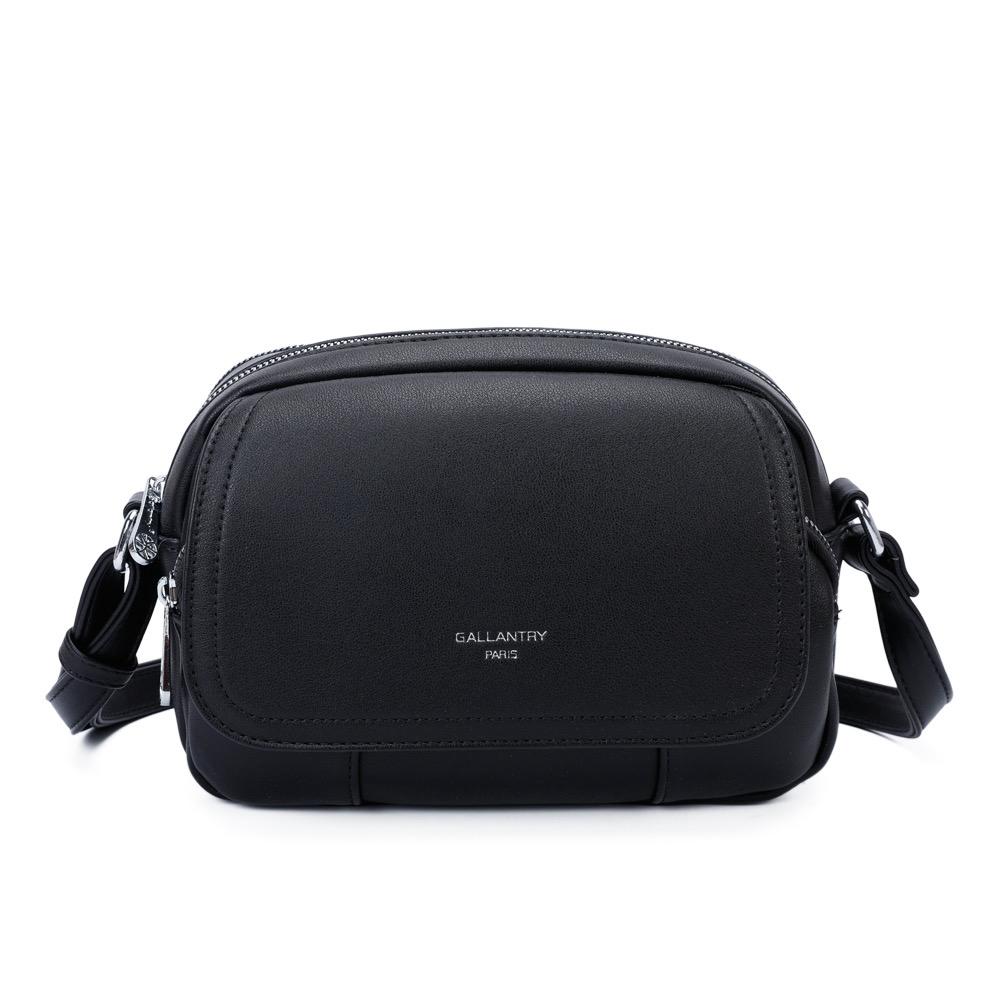 Sac bandoulière noir compact à double compartiment fermeture zippée