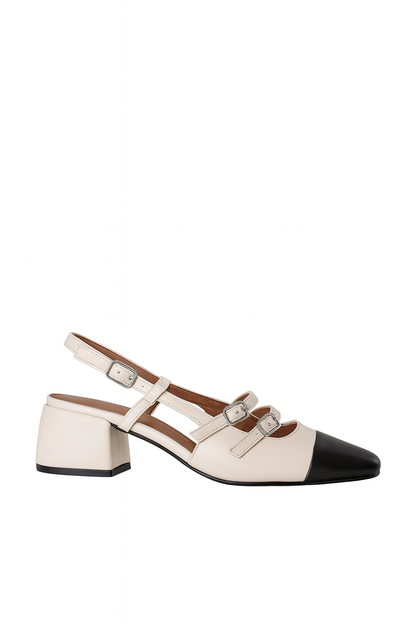 Escarpin slingback bicolore bout contrasté et brides fines