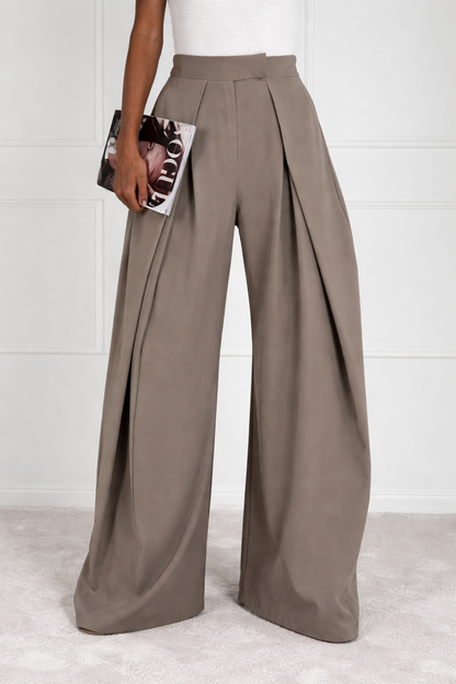 Pantalon large taille haute à plis structurés