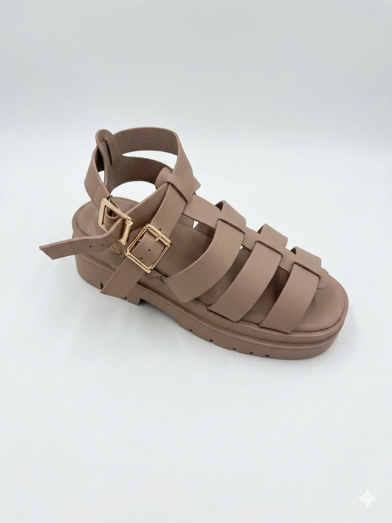 Sandale Romaine Gladiateur à Brides Croisées et Double Boucle