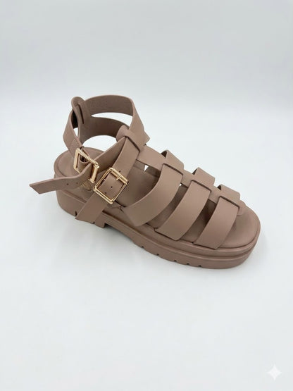 Sandale Romaine Gladiateur à Brides Croisées et Double Boucle