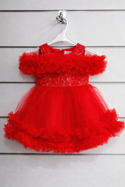 Robe tulle volanté et corsage brodé