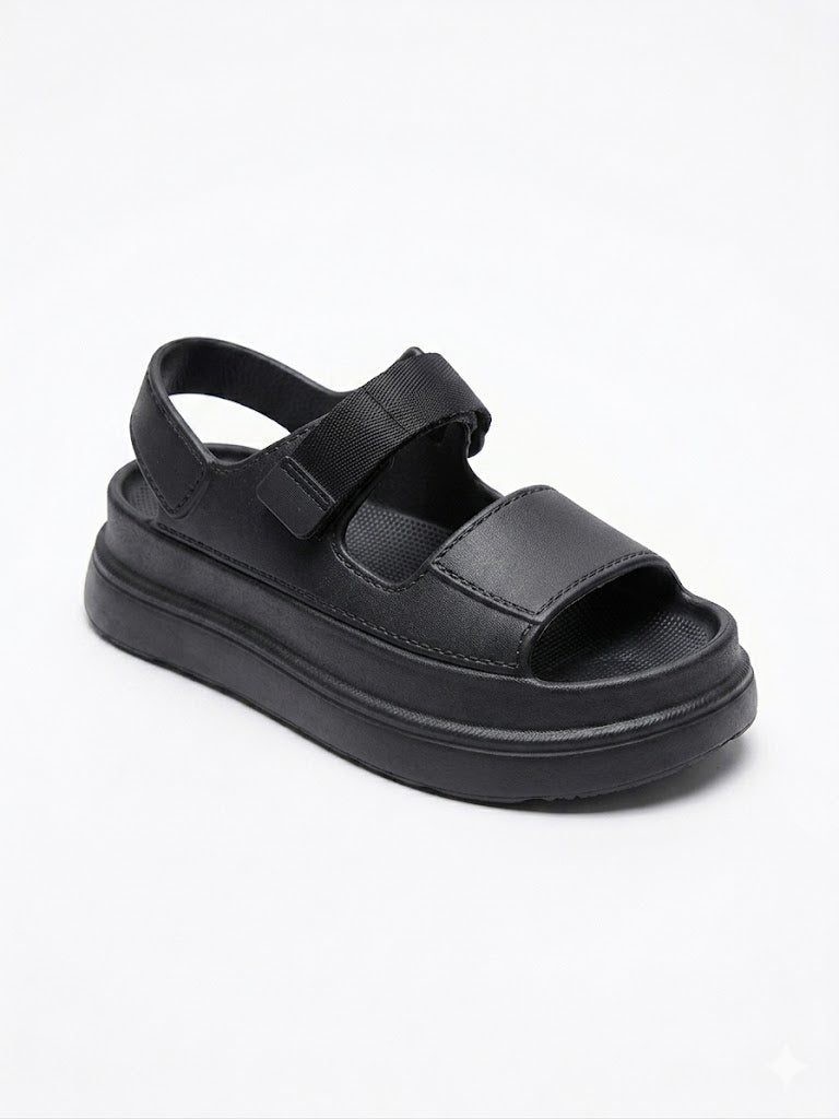 Sandale Plateforme à Double Bride Velcro Monochrome