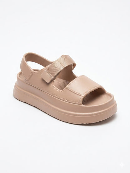 Sandale Plateforme à Double Bride Velcro Monochrome
