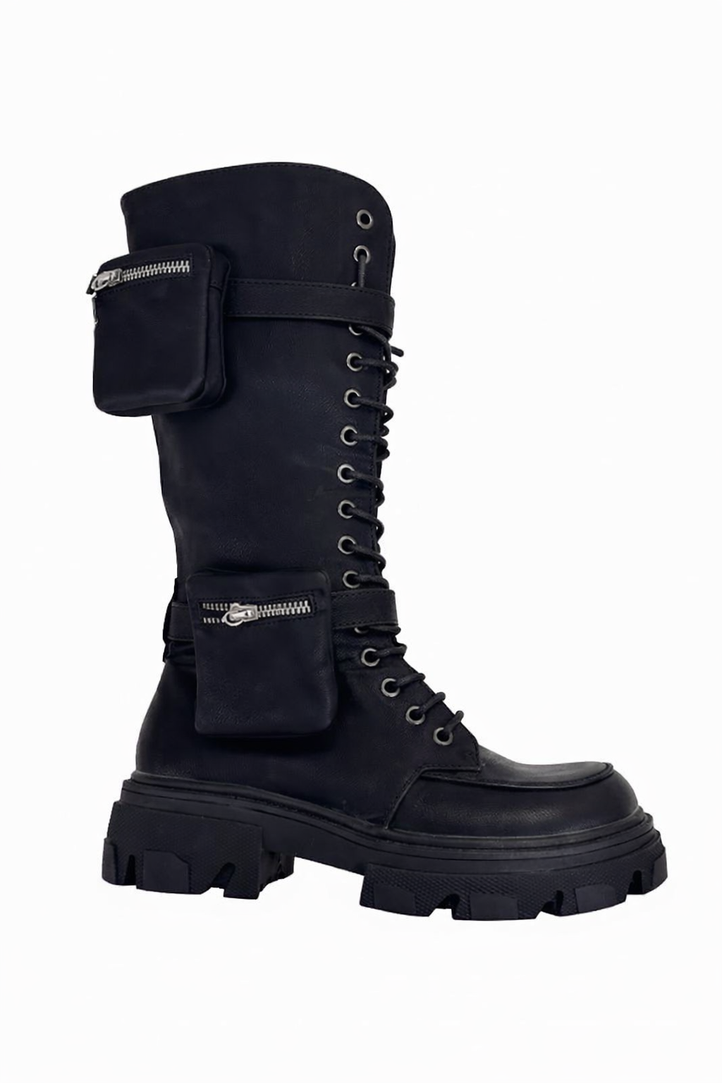 Bottes montantes style rangers noir avec lacets et poches zippées