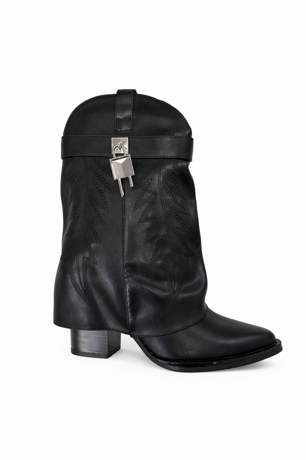 Bottes courtes western noir avec détail cadenas