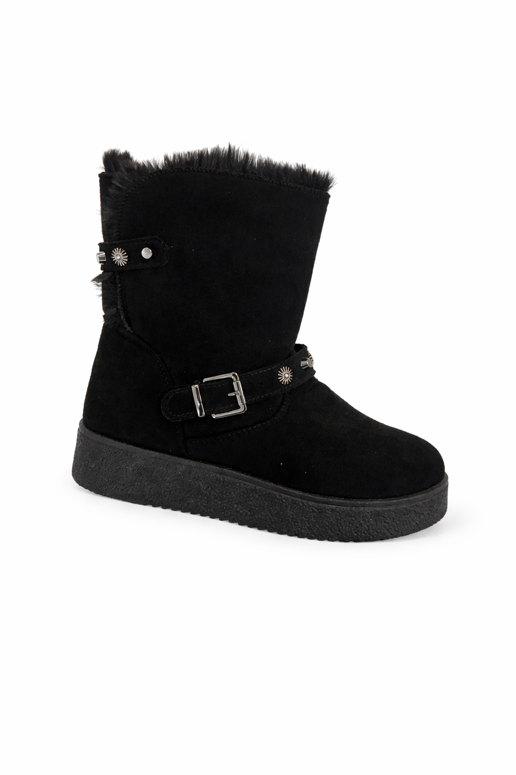 Bottines fourrées noires avec intérieur chaud & détails boucle