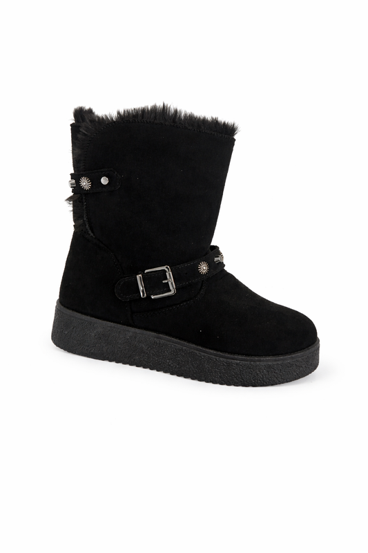 Bottines fourrées noires avec intérieur chaud & détails boucle