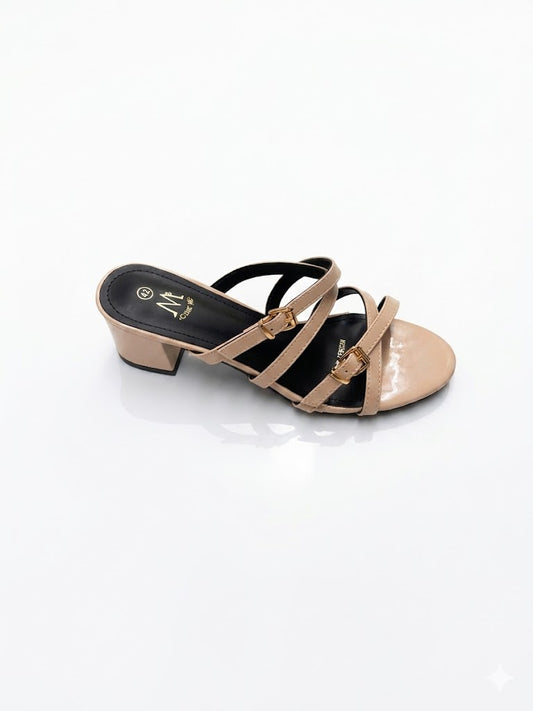 Sandale Vernis Talon Bas – Double Bride Fine Boucles Dorées & Semelle Intérieure Noire