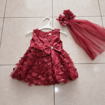 Robe avec fleurs en relief nœud satiné et voile assorti