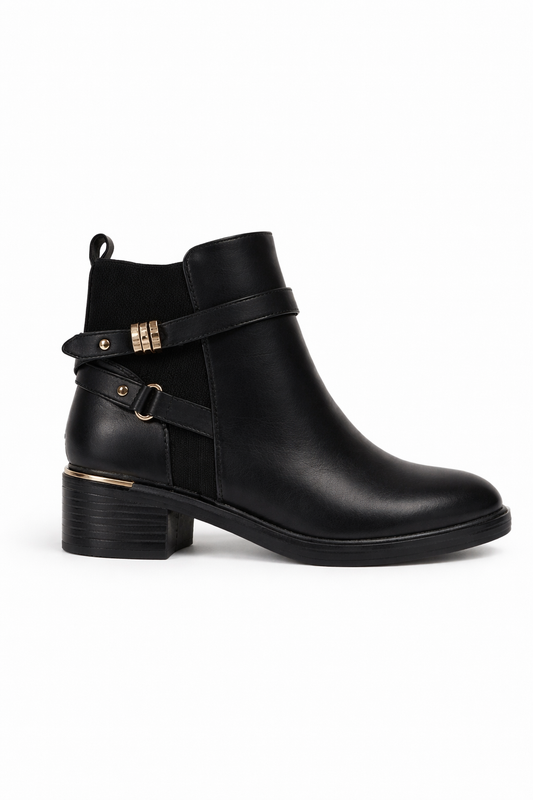 Bottines noires à brides croisées et talon bloc