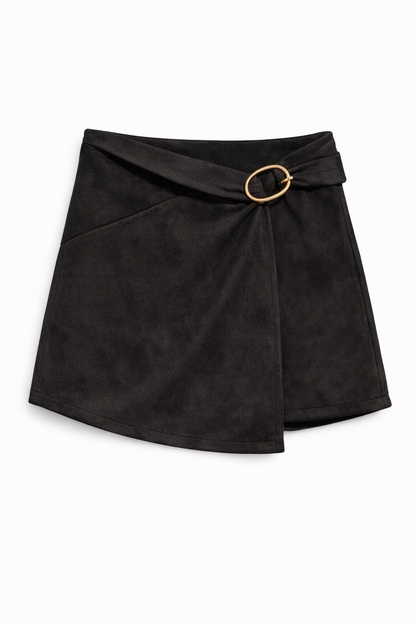 Short jupe taille haute en suédine avec boucle dorée