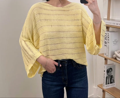 Top crochet ajouré  col bateau & manches chauve-souris