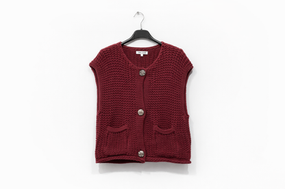 Gilet sans manches en maille texturée à boutons bijoux