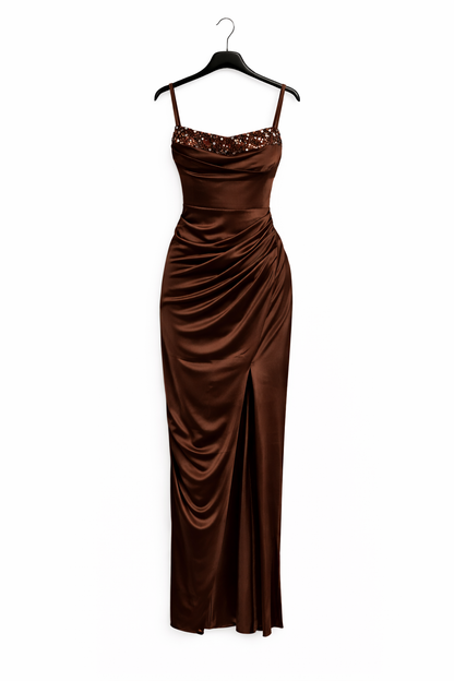 Robe longue drapée bretelles fines & fente
