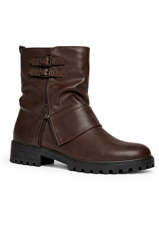 Bottines en simili cuir avec doubles sangles à boucles et fermeture zippée
