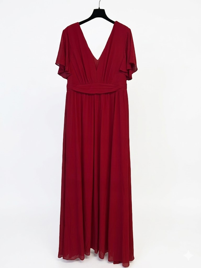 Robe longue manches volantées papillon et décolleté V