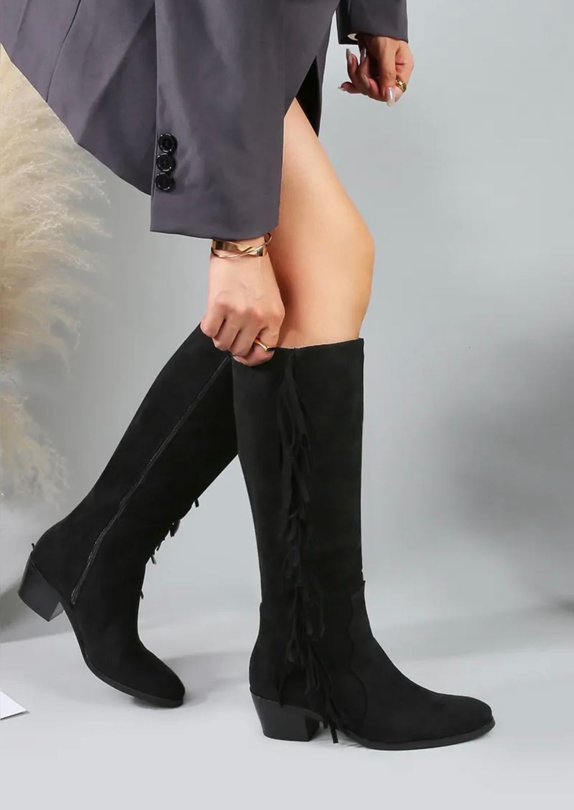 Bottes hautes en suédine à fronces arrière et talon bloc