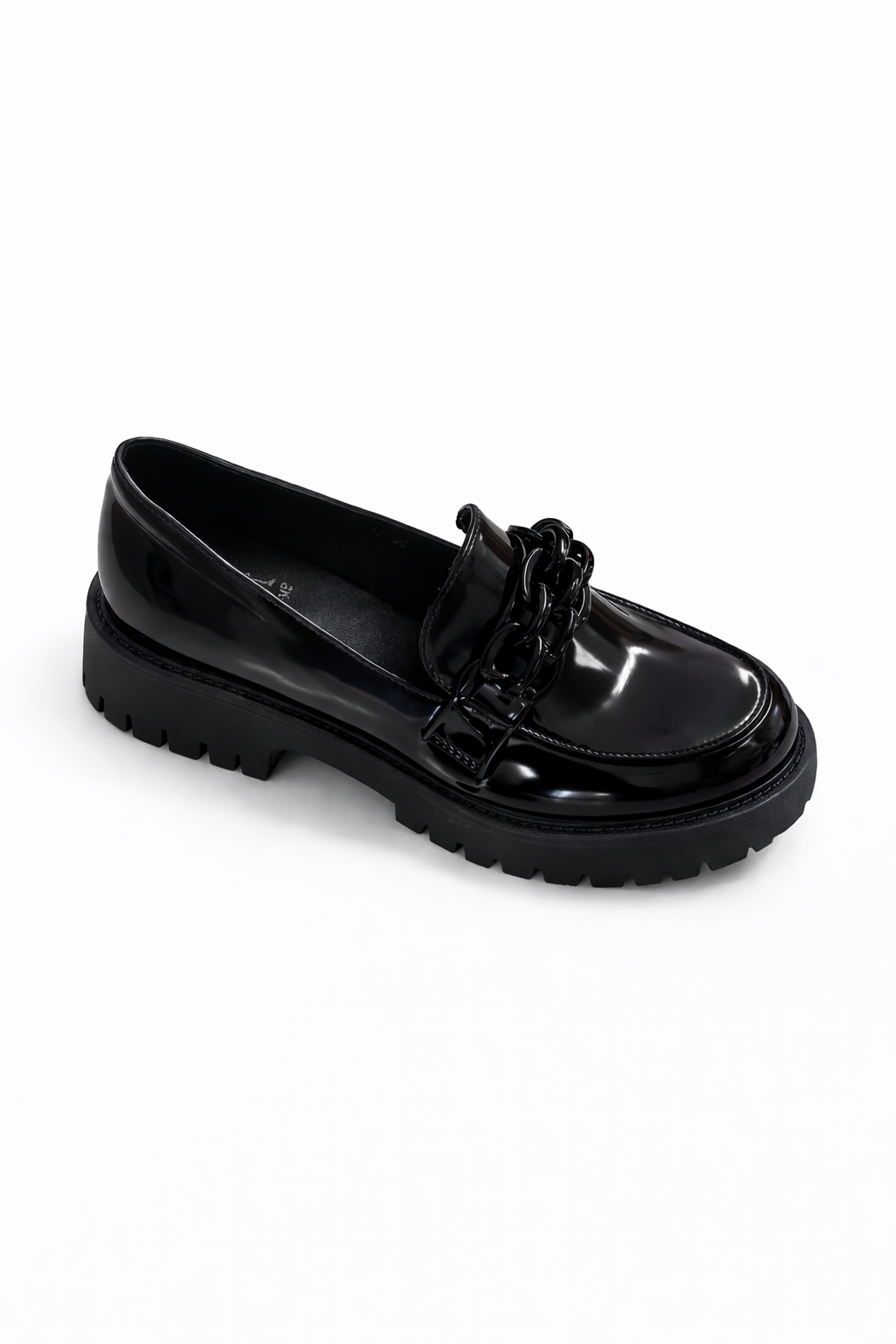 Mocassins noirs vernis à chaîne