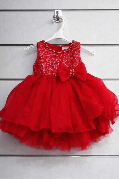 Robe tulle volumineux et corsage brodé avec nœud