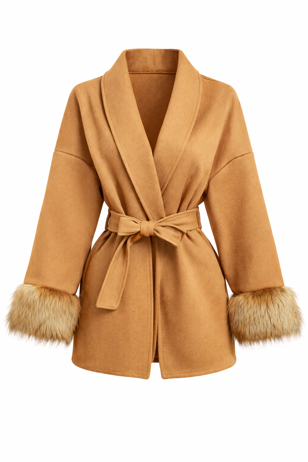 Veste ceinturée à poignets en fausse fourrure