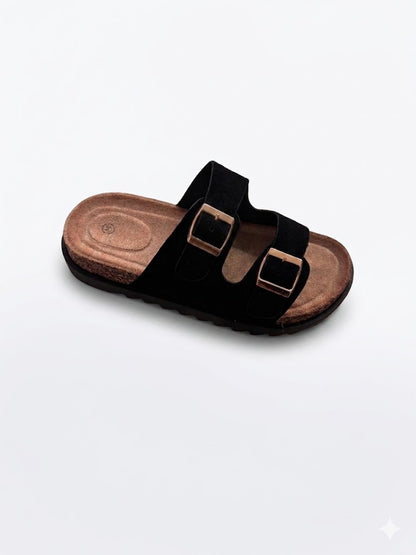 Mule Double Bride Boucles Dorées & Semelle Liège