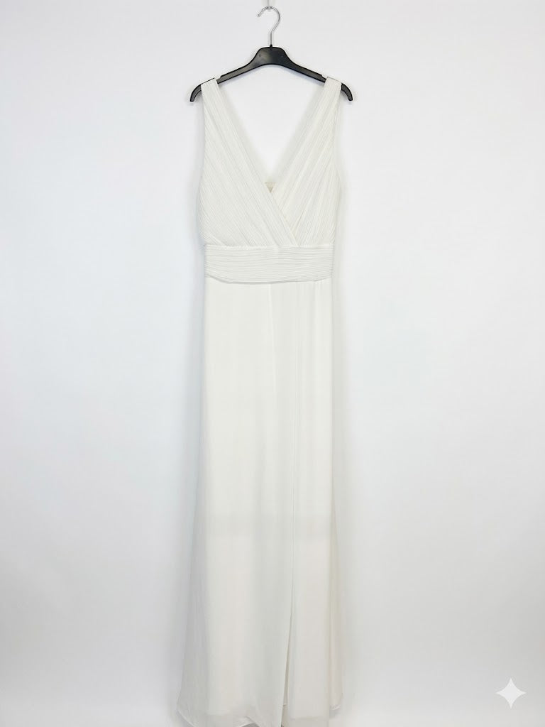 Robe longue sans manches avec buste plissé et décolleté V croisé