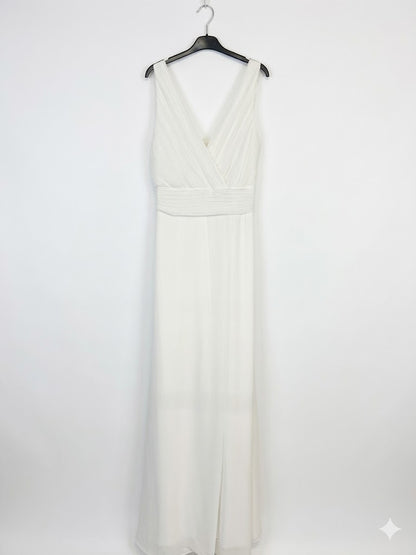Robe longue sans manches avec buste plissé et décolleté V croisé