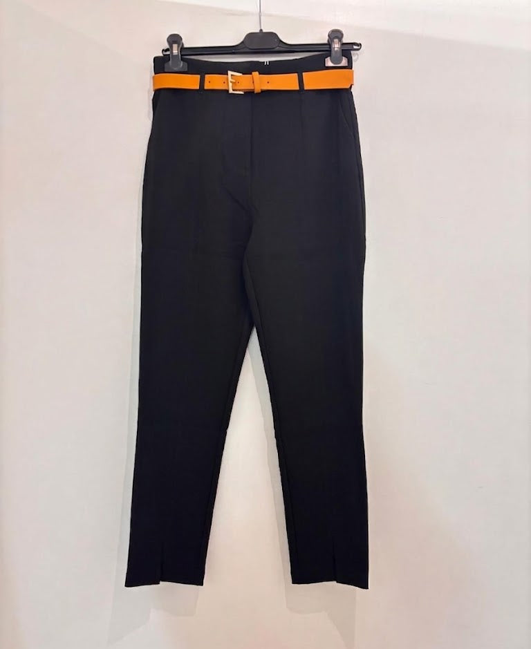 Pantalon slim taille haute & ceinture orange