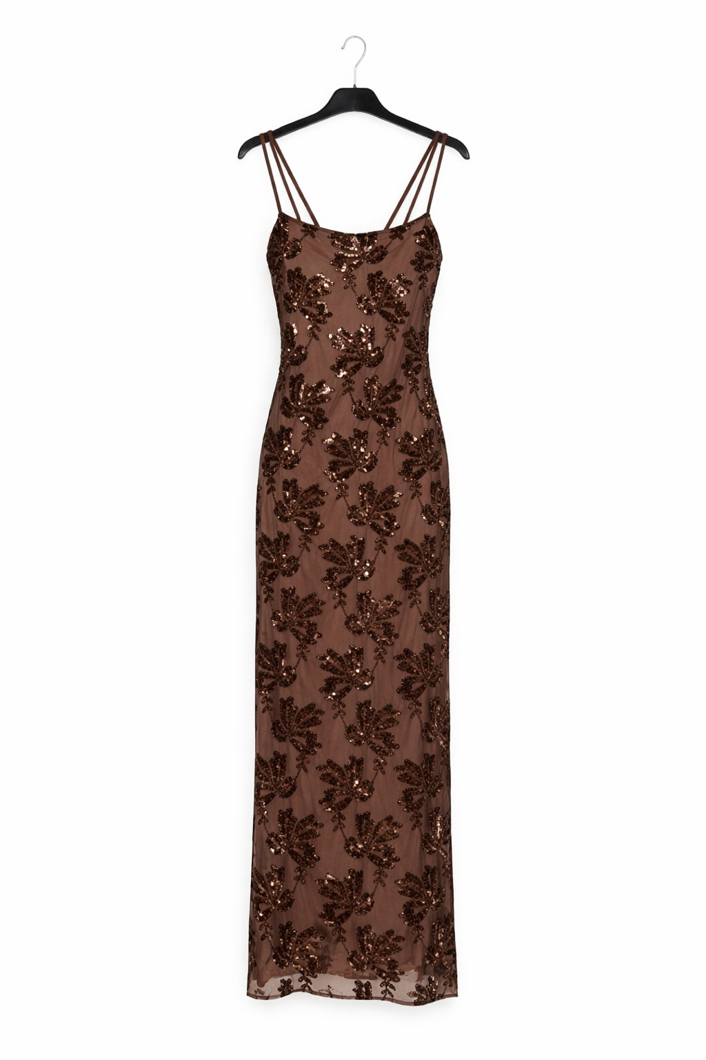 Robe en tulle brodé à sequins coupe ajustée