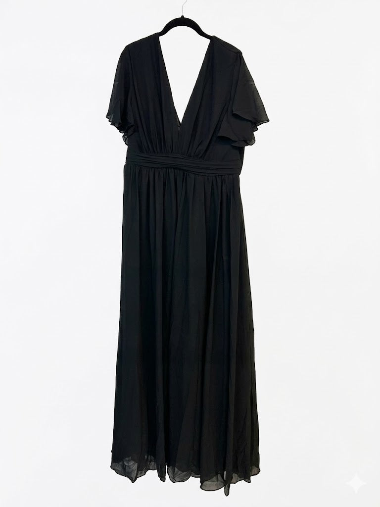 Robe longue manches volantées papillon et décolleté V