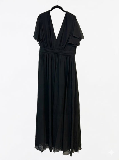 Robe longue manches volantées papillon et décolleté V