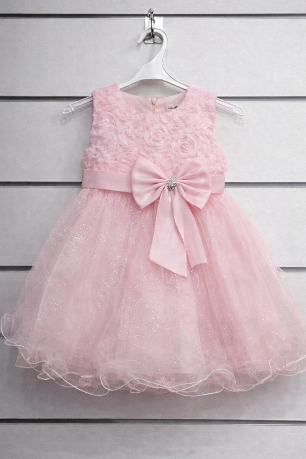 Robe corsage fleuri et jupe en tulle pailleté avec nœud