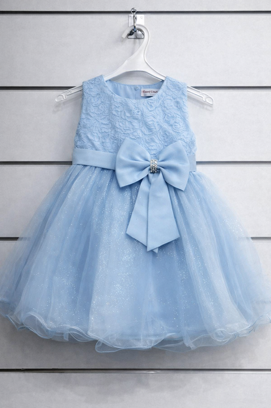 Robe corsage fleuri et jupe en tulle pailleté avec nœud